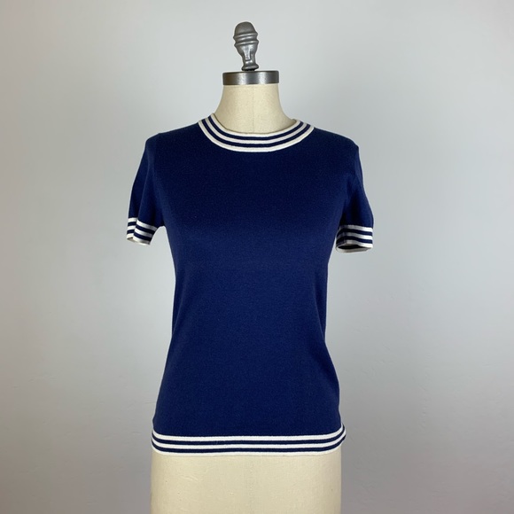 kate spade Tops - Kate Spade Blue Stripe Short Sleeve Top